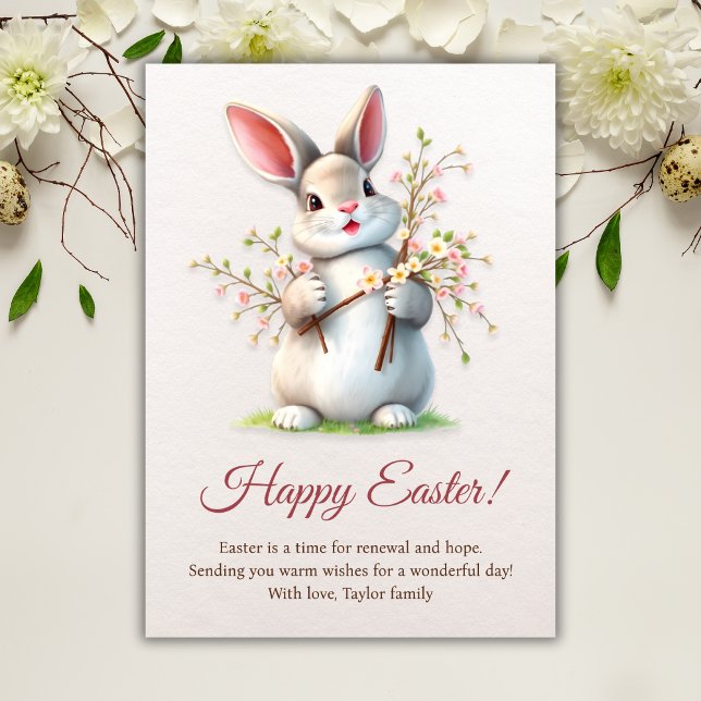 Happy Oaster Bunny Spring Blumen Feiertagskarte (Happy Easter Bunny Spring Flowers Holiday Card)