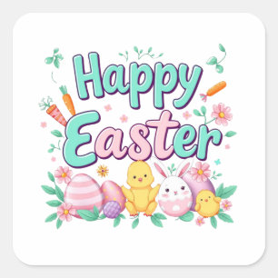 Happy Oaster Bunny Spring Ostereier Ostern Quadratischer Aufkleber