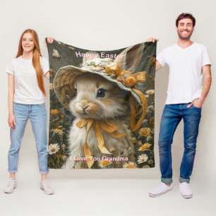 Happy Oaster Bunny Straw Hat Orange Ribbon Fleecedecke