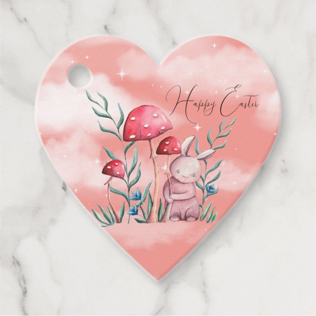 Happy Oaster Bunny, Toadstocker und Gras Geschenkanhänger (Vorderseite)