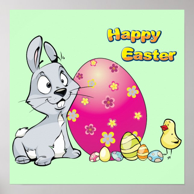 Happy Oaster Bunny und Baby Chick Poster (Vorne)
