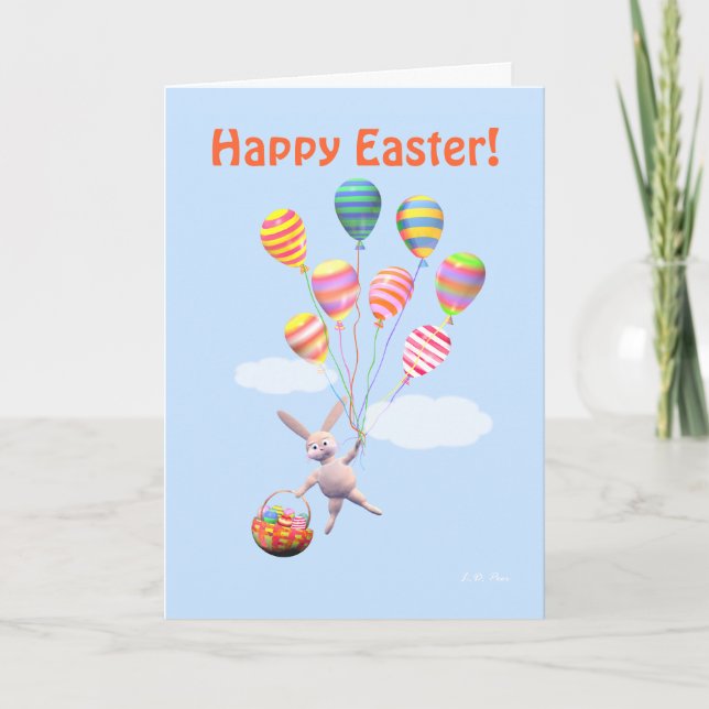 Happy Oaster Bunny und Balloons Feiertagskarte (Vorderseite)