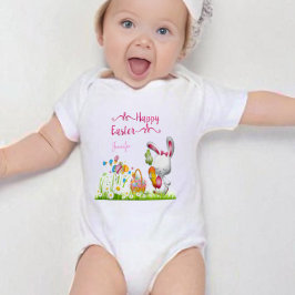 Happy Oaster Bunny und Eggs Baby Girl Personalisie Strampler