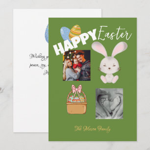 Happy Oaster Bunny und Eggs Green Family Foto Feiertagskarte