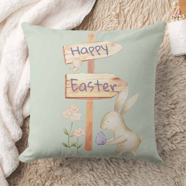 Happy Oaster Bunny und Ei on Green Kissen (Decke)