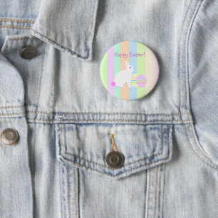 Happy Oaster Bunny und Eier auf Streifen Button