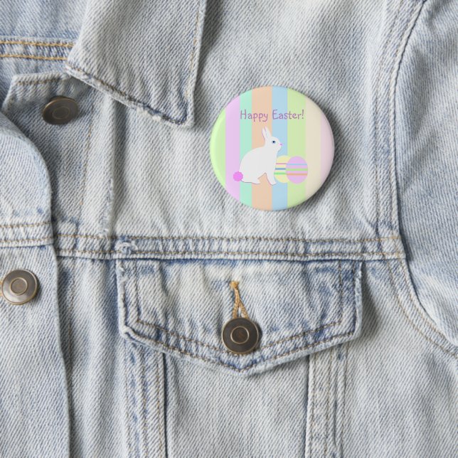 Happy Oaster Bunny und Eier auf Streifen Button (Beispiel)