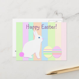 Happy Oaster Bunny und Eier auf Streifen Feiertagspostkarte