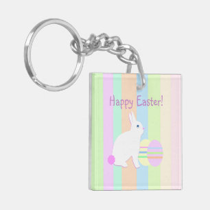 Happy Oaster Bunny und Eier auf Streifen Schlüsselanhänger