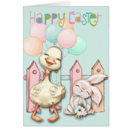 Happy Oaster Bunny und Ente mit Balloons