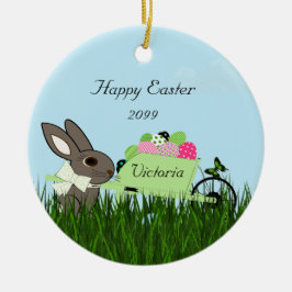 Happy Oaster Bunny w Wheelbarrow Eier Keramik Keramik Ornament