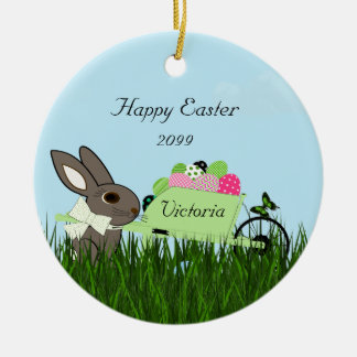 Happy Oaster Bunny w Wheelbarrow Eier Keramik Keramik Ornament