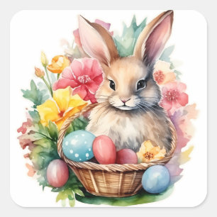 Happy Oaster Bunny Watercolor Malerei Quadratischer Aufkleber