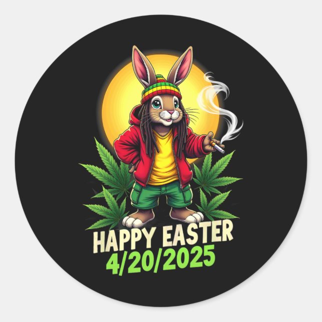 Happy Oaster Bunny Weed Runder Aufkleber (Vorderseite)