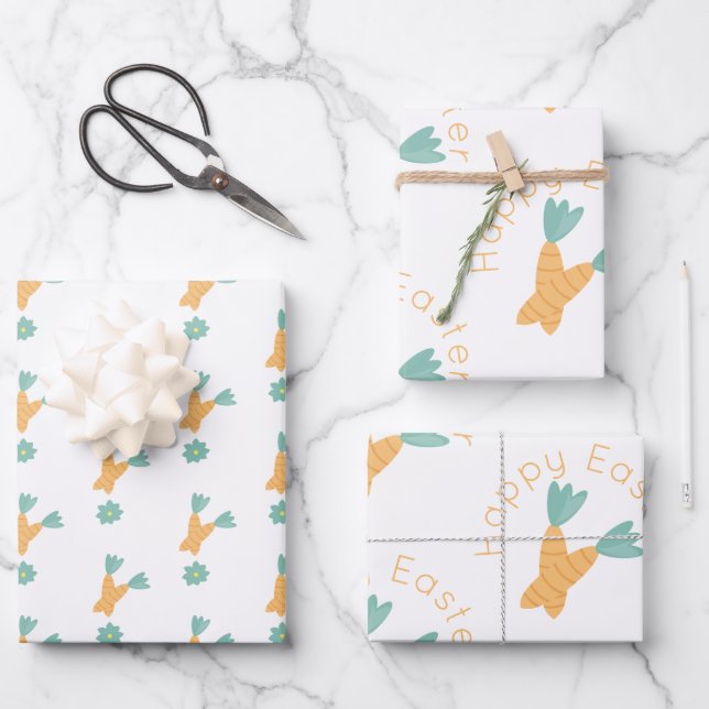 Happy Oaster Carrot Bunch Floral Geschenkpapier Set (Vorderseite)