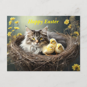 Happy Oaster Cat with chicks Postkarte