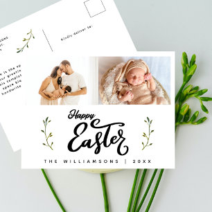 Happy Oaster Chic Script Minimalistisch Zwei Fotos Feiertagspostkarte