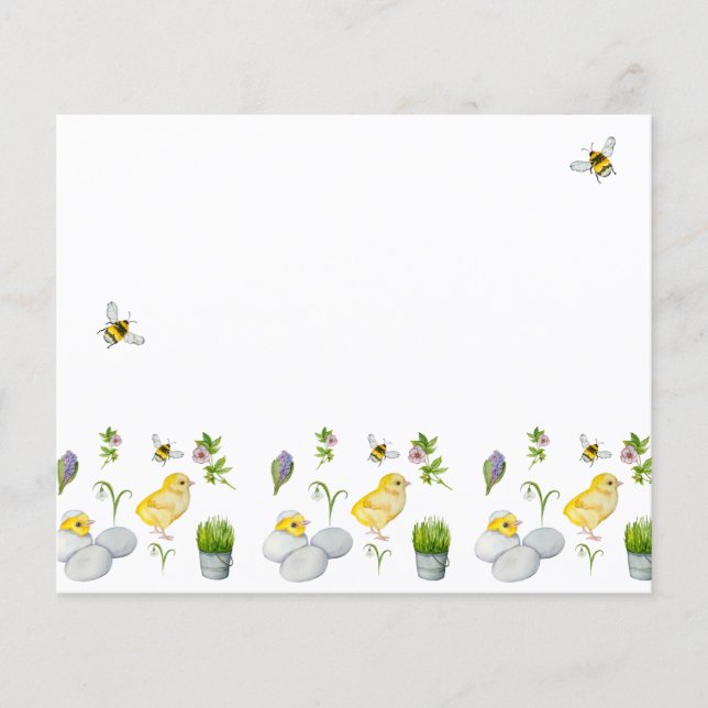 Happy Oaster chick und Frühlingsblumen (Vorderseite)