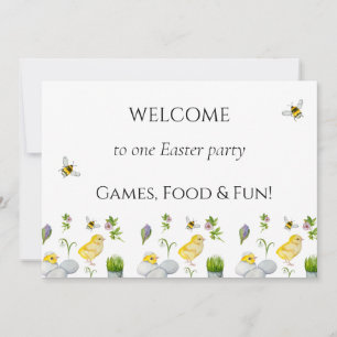 Happy Oaster chick und Frühlingsblumen Einladung