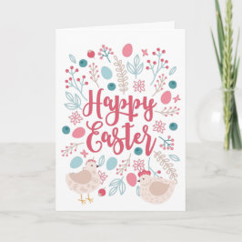 Happy Oaster Chickens und Blume Feiertagskarte
