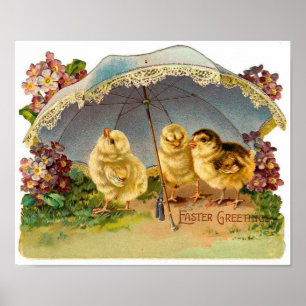 Happy Oaster Chicks Vintag Poster