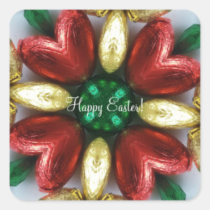 Happy Oaster Chocolate Eggs Kaleidoscope Blume Quadratischer Aufkleber