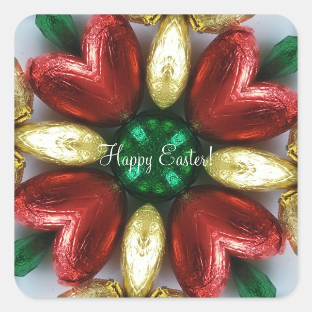 Happy Oaster Chocolate Eggs Kaleidoscope Blume Quadratischer Aufkleber (Vorderseite)