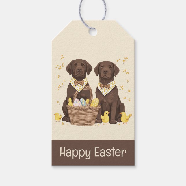 Happy Oaster Chocolate Labrador Retriever Hunde Geschenkanhänger (Vorderseite)