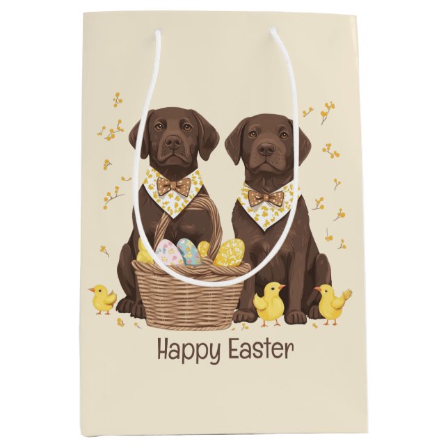 Happy Oaster Chocolate Labrador Retriever Hunde Mittlere Geschenktüte (Vorderseite)