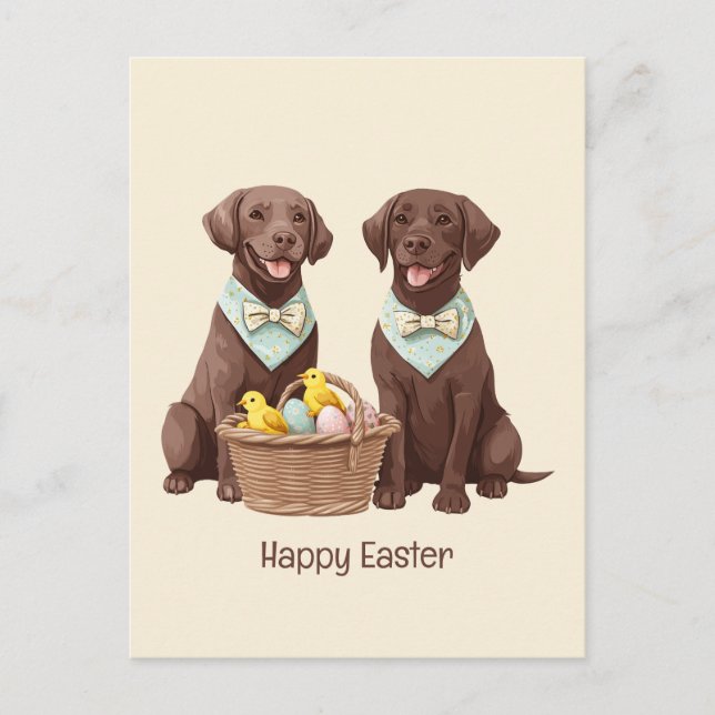 Happy Oaster Chocolate Labrador Retriever Hunde Postkarte (Vorderseite)