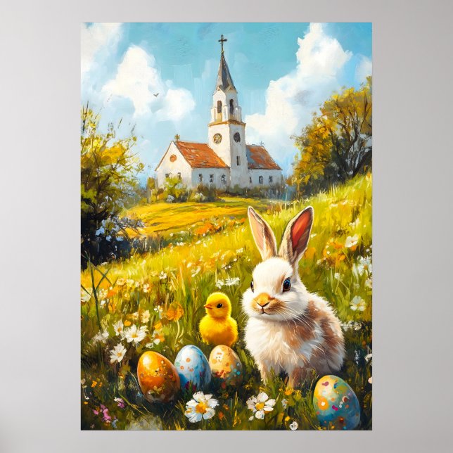 Happy Oaster Christliche Kirche Bunny Egg Poster (Vorne)