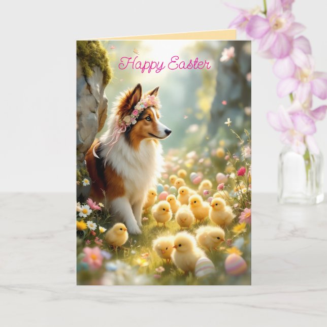 Happy Oaster Collie und Chicks Karte (Orchidee)