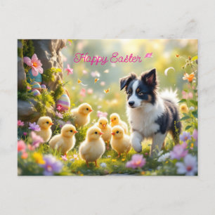 Happy Oaster Collie und Chicks Postkarte