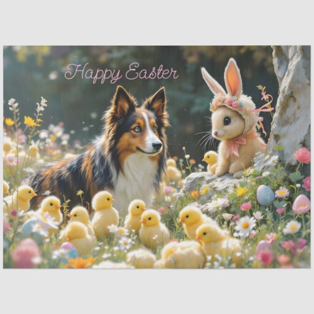 Happy Oaster Collie und Chicks Seidenpapier (Vorderseite)