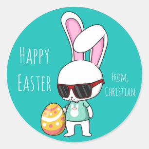 Happy Oaster Cool Bunny Runder Aufkleber