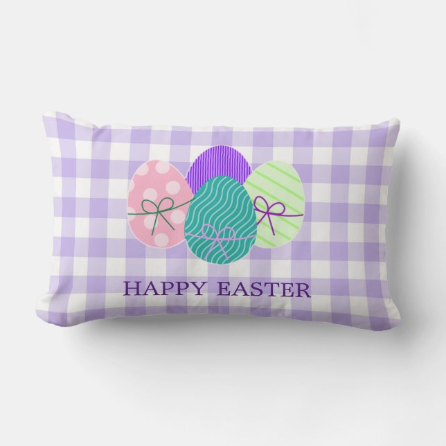 Happy Oaster Country Lavender Gingham Pattern Lendenkissen (Vorderseite)