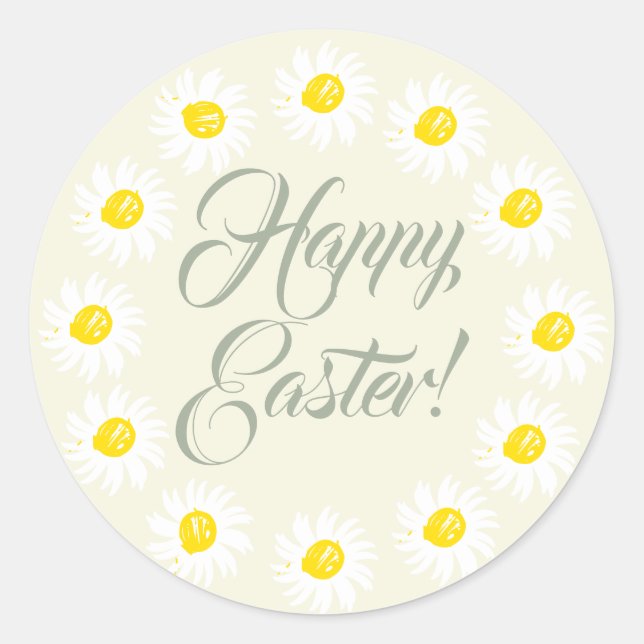 Happy Oaster Creme Drehbuch niedliche daisy Blumen Runder Aufkleber (Vorderseite)