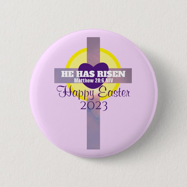 Happy Oaster Cross Bible Verse Custom Year Lila Button (Vorderseite)