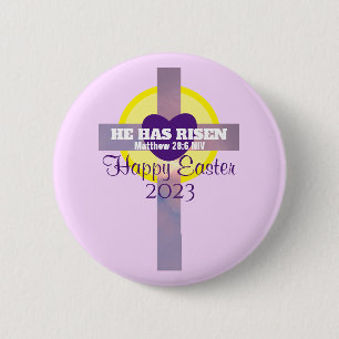 Happy Oaster Cross Bible Verse Custom Year Lila Button