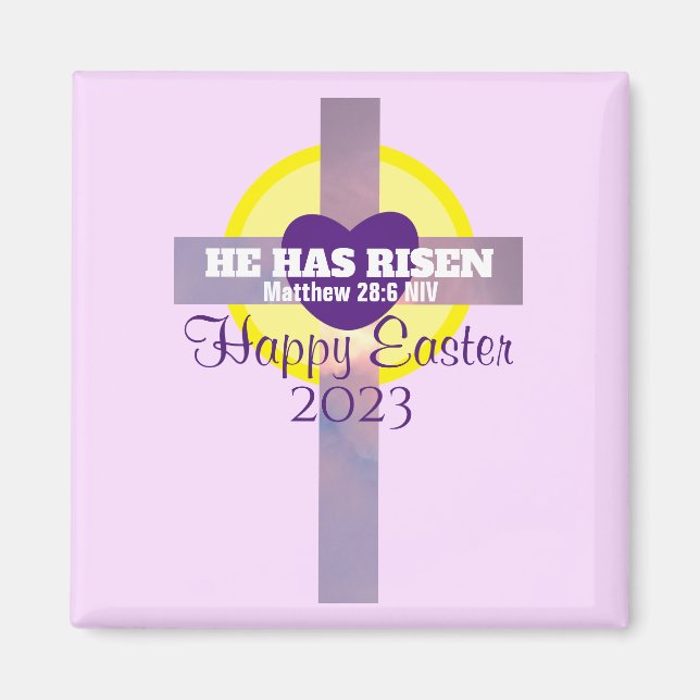 Happy Oaster Cross Bible Verse Custom Year Lila Magnet (Vorne)