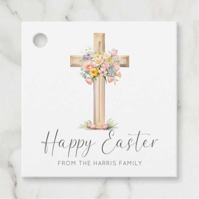 Happy Oaster Cross floral Geschenkanhänger (Vorderseite)