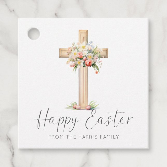 Happy Oaster Cross floral Geschenkanhänger (Vorderseite)