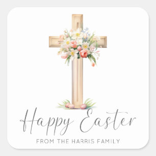 Happy Oaster Cross floral Quadratischer Aufkleber
