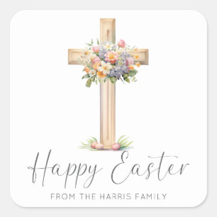 Happy Oaster Cross floral Quadratischer Aufkleber