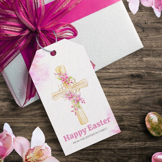 Happy Oaster Cross Pink Bloral Orchid Blume Geschenkanhänger (Von Creator hochgeladen)