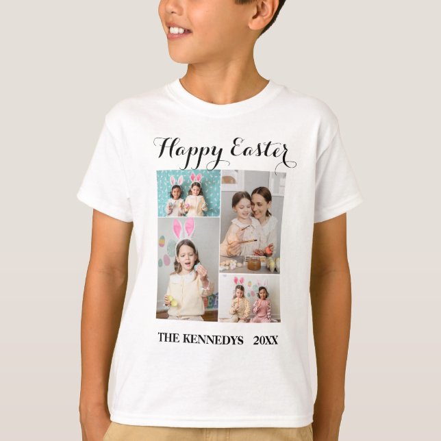 Happy Oaster Custom 4 Foto Collage Familie Ostern T-Shirt (Vorderseite)