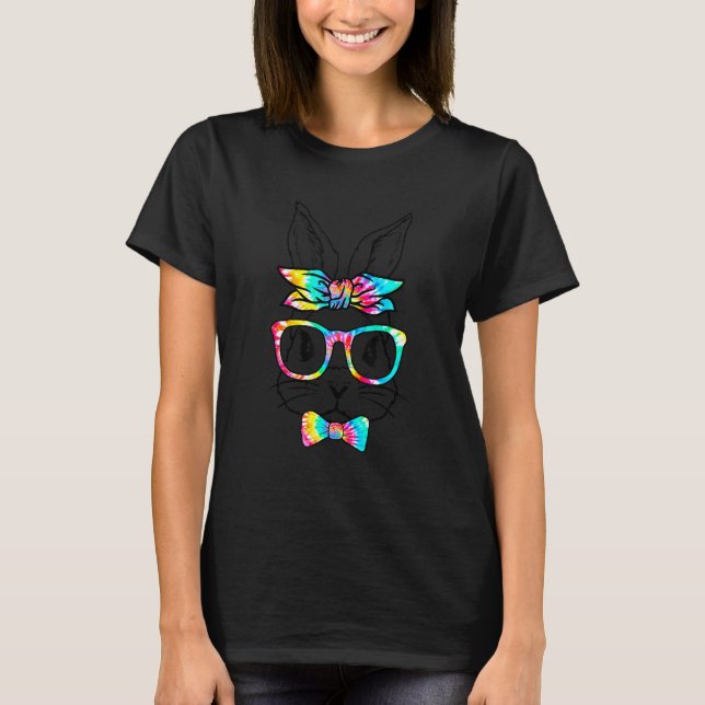 Happy Oaster Day Cool Bunny Face Gefärbte Krawatte T-Shirt (Vorderseite)