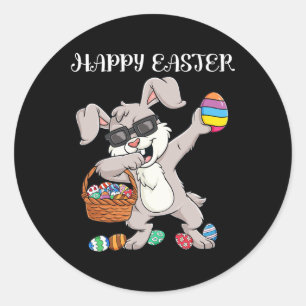 Happy Oaster Day Dabbing Rabbit Eggs Kleinkind Boy Runder Aufkleber