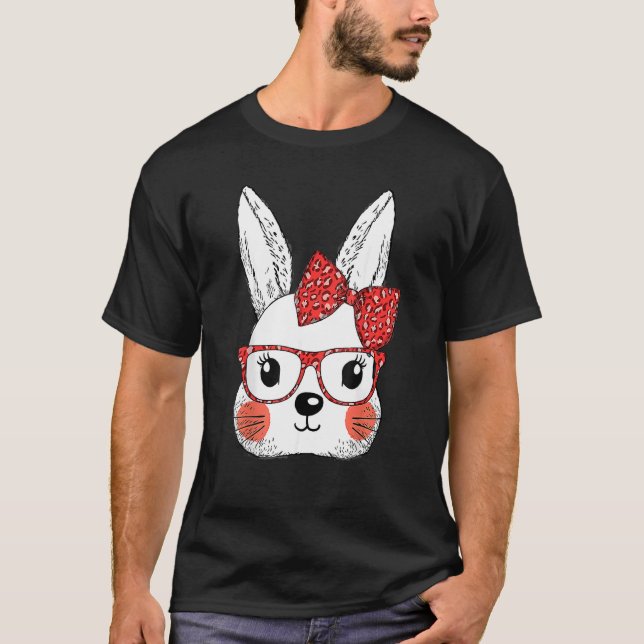 Happy Oaster Day Niedlich Bunny Face Leopard Brill T-Shirt (Vorderseite)