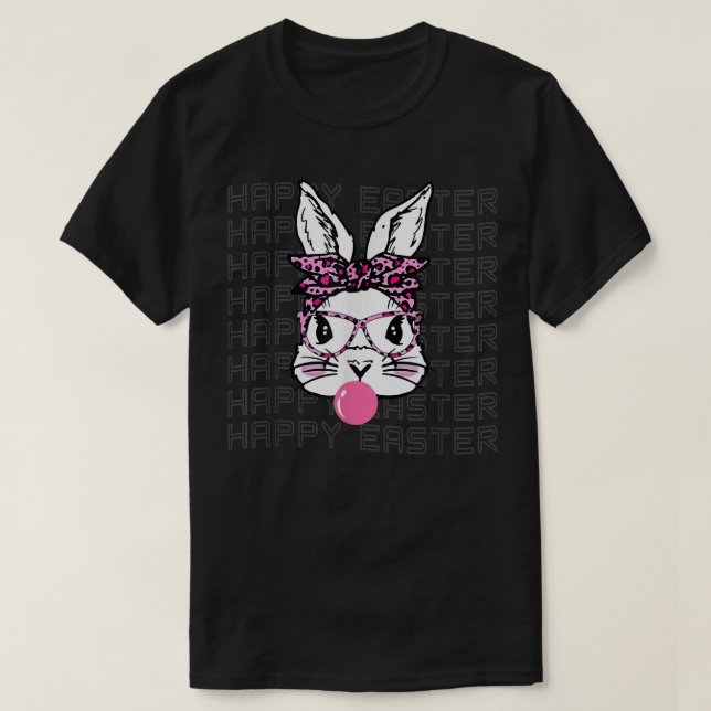Happy Oaster Day Niedlich Bunny Face Leopard Brill T-Shirt (Design vorne)